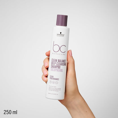 Schwarzkopf BC Clean Balance Deep Cleansing Shampoo 250ml for healthy, residue-free hair and scalp care.