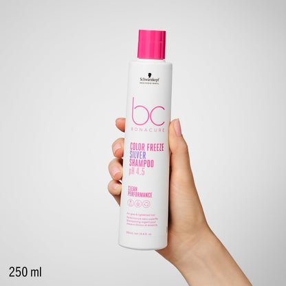 Schwarzkopf BC pH 4.5 Color Freeze Silver Shampoo 250ml | Neutralize Warm Undertones for vibrant, cool-toned hair.