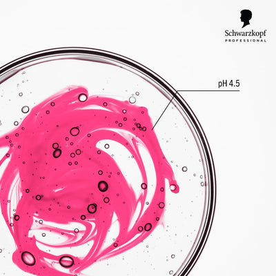 Schwarzkopf pH 4.5 Silver Shampoo: Pink Gel Close-up. Color Freeze for Neutralizing Warm Tones, with Bubbles.