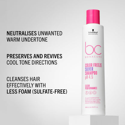 Schwarzkopf BC pH 4.5 Color Freeze Silver Shampoo 250ml | Neutralize Warm Undertones for vibrant, cool-toned hair.