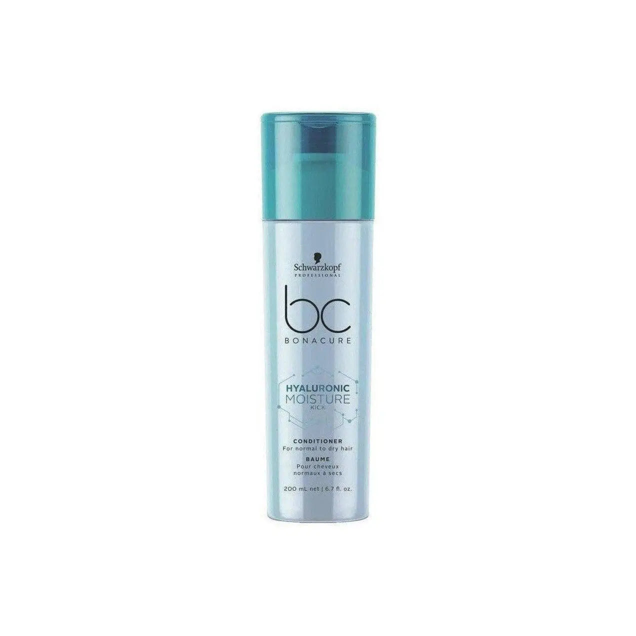 Schwarzkopf Hyaluronic Moisture Kick Conditioner bottle with teal cap and silver body