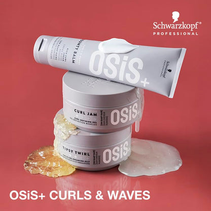 Schwarzkopf OSiS Bounty Balm Rich Curl Cream - 150ml, perfect for taming frizz and enhancing curls, displayed with other products.
