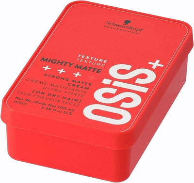 Schwarzkopf OSIS+ Mighty Matte: Strong hold matte hair cream for textured styles in a red container.
