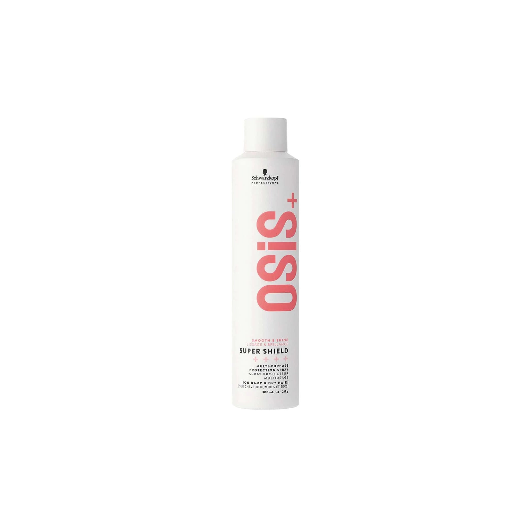 Schwarzkopf OSiS Super Shield 300ml spray for heat and pollution protection, ensuring smooth, manageable hair.