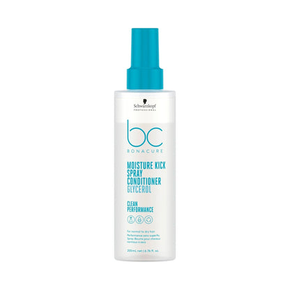 Schwarzkopf Professional Bonacure Moisture Kick Spray Conditioner - 200ml offers weightless hydration for manageability.