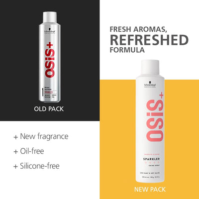 Schwarzkopf OSIS+ Sparkler Shine Spray: Professional hair shine spray for smooth, glossy & radiant hair. New formula shown.