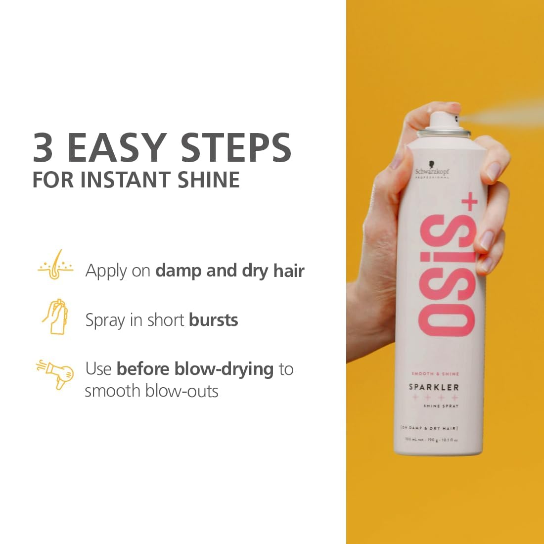 Schwarzkopf Professional Osis Sparkler Shine Spray 300ml offers instant shine and light conditioning for glossy hair.