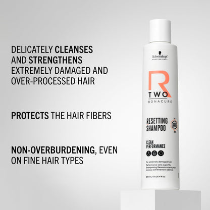 Schwarzkopf R-Two Resetting Shampoo 250ml gently cleanses and revitalizes extremely damaged hair for healthier locks.