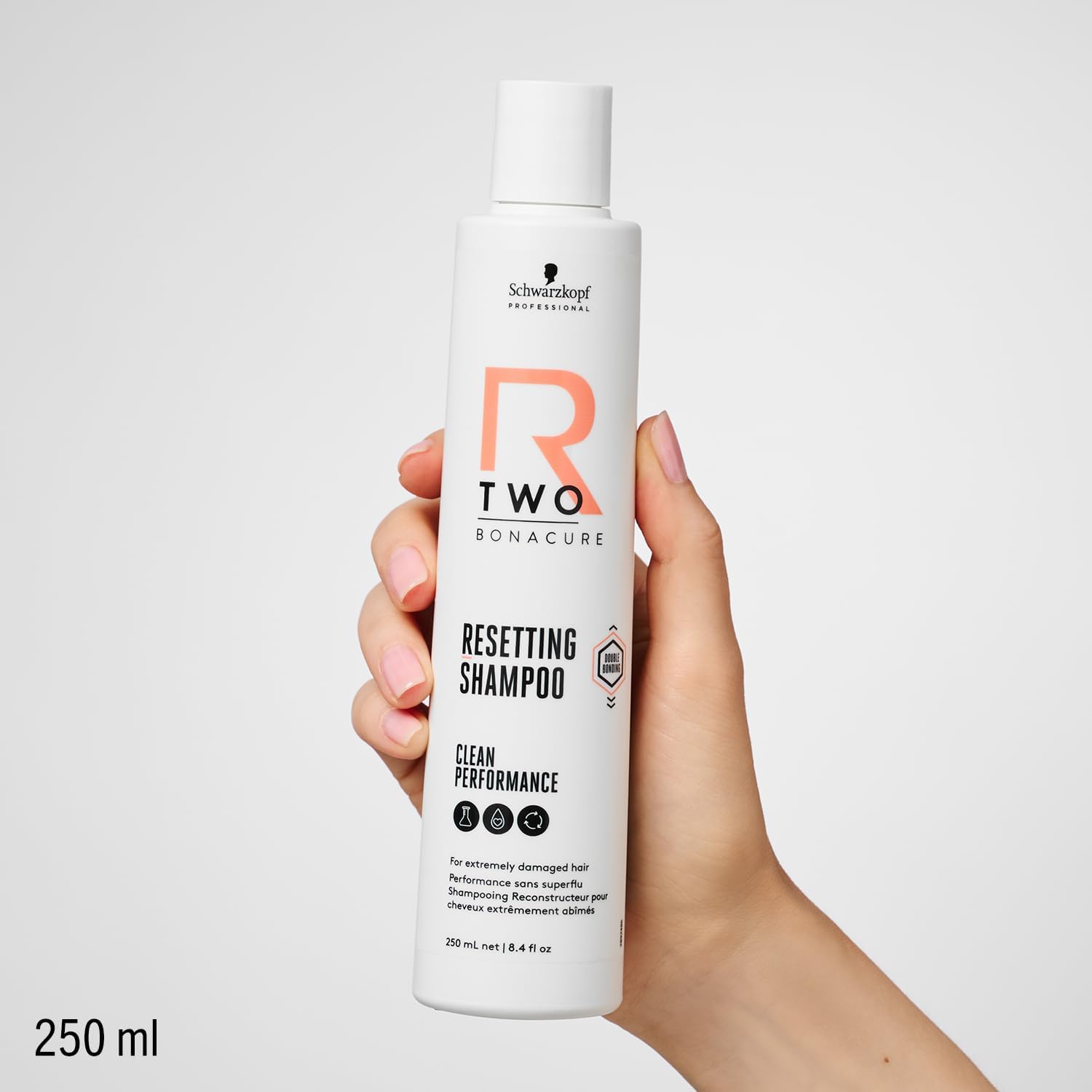 Schwarzkopf R-Two Resetting Shampoo 250ml for revitalizing extremely damaged hair with innovative Double Bonding technology.