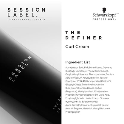 Schwarzkopf Session Label The Definer 150ml, a vegan curl-defining cream for perfect curls and waves.