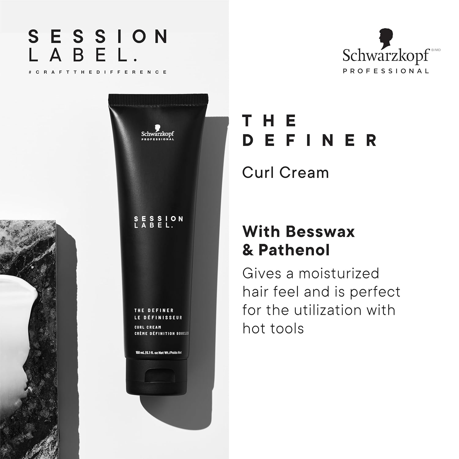 Schwarzkopf Session Label The Definer 150ml curl cream offers defined, moisturized curls for all hair types.