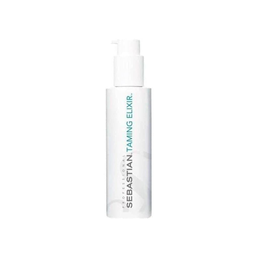 White bottle of Sebastian Professional Taming Elixir Serum - 140ml with pump dispenser