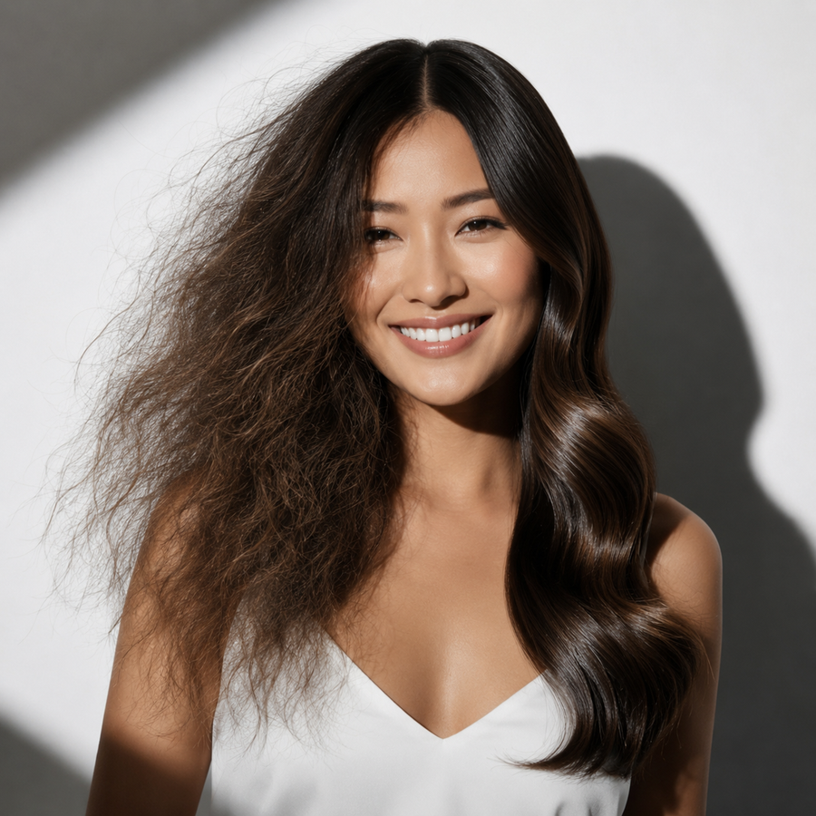 Frizzy hair concern editorial portrait