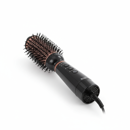 Silver Bullet Bliss Hot Air Brush with round bristle design and black handle for hair styling