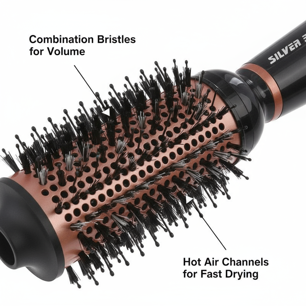 Silver Bullet Bliss Hot Air Brush with combination bristles for volume and hot air channels for fast drying