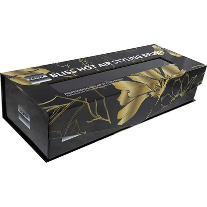 Sleek black Silver Bullet Bliss retail box with gold floral designs for 1200W Hot Air Styling Brush