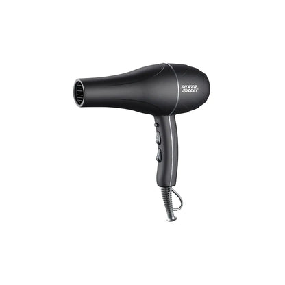 Black hair dryer with a sleek design and visible controls.