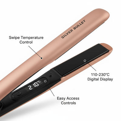 Silver Bullet Sleek Heat Ceramic Iron hair straightener with digital display and swipe temperature control
