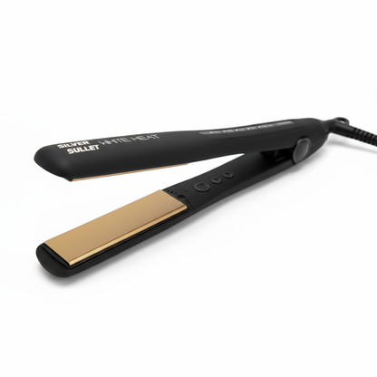 Silver Bullet titanium flatiron gold plate edition hair straightener with matte black finish
