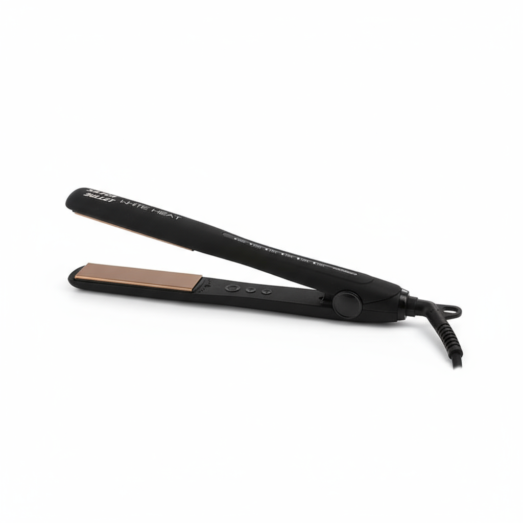 Silver Bullet titanium flatiron gold plate edition black hair straightener with sleek design
