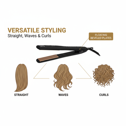 Silver Bullet titanium flatiron gold plate edition hair straightener with floating beveled plates for straight waves and curls