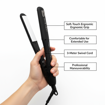 Silver Bullet White Heat hair straightener 25mm with soft-touch ergonomic grip and 3-meter swivel cord