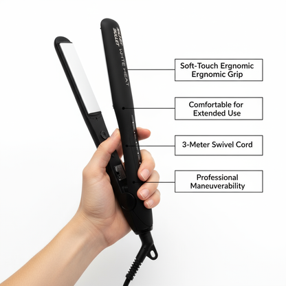 Silver Bullet White Heat hair straightener 25mm with soft-touch ergonomic grip and 3-meter swivel cord