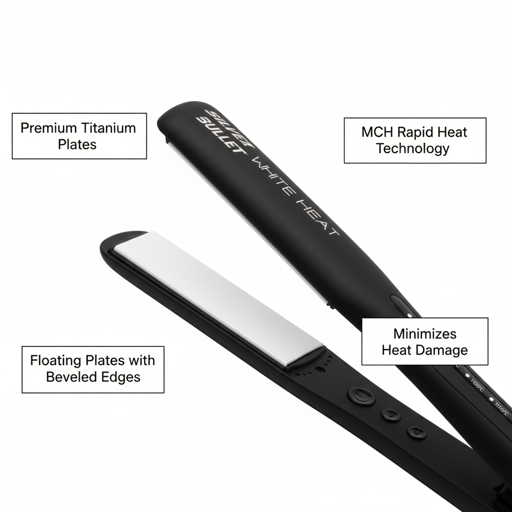 Silver Bullet White Heat hair straightener 25mm with titanium plates and rapid heat technology
