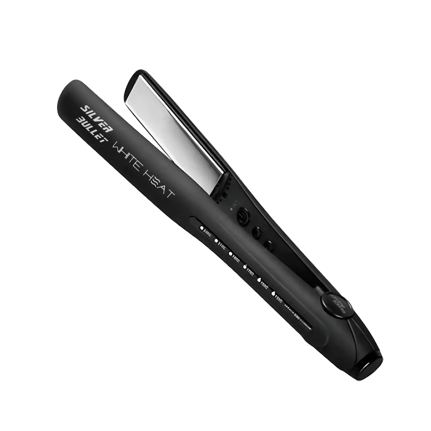 Black hair straightening iron from Silver Bullet White Heat Max for salon-worthy results