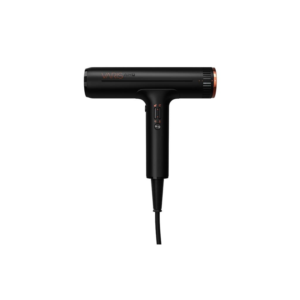 Varis Hairdryer AIRQ - Black hair dryer with VARIG AIR branding and copper accent