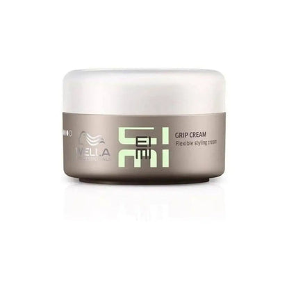 Wella EIMI Grip Cream styling product in a gray container with mint green text.