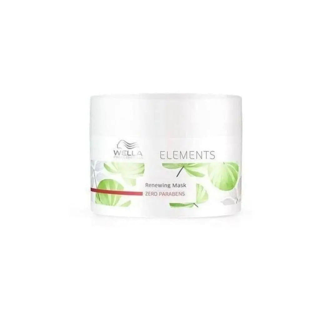 White cylindrical container of Wella Elements Renewing Mask hair product.