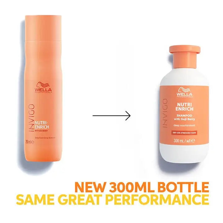 Hair care product bottle in peach color transitioning to a new 300ml size.