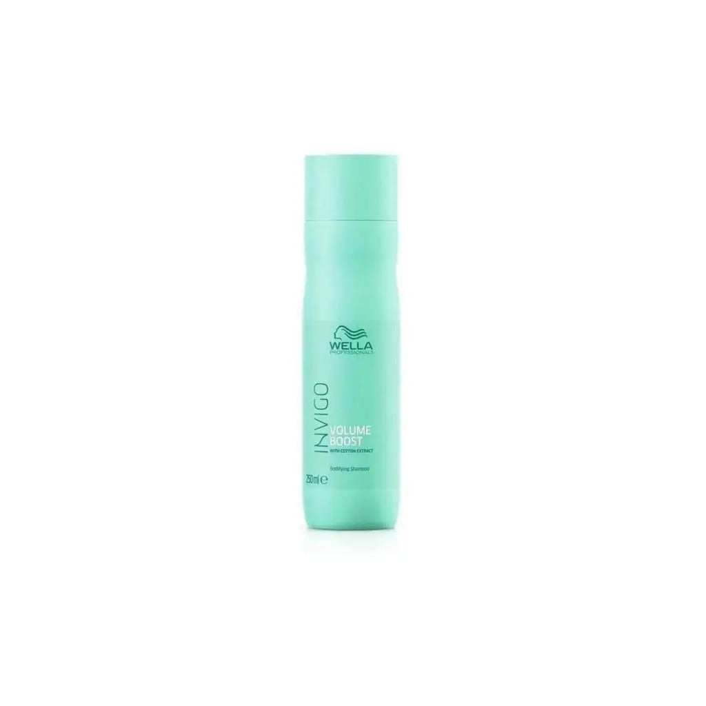 Mint green cylindrical bottle of Wella Invigo hair product.