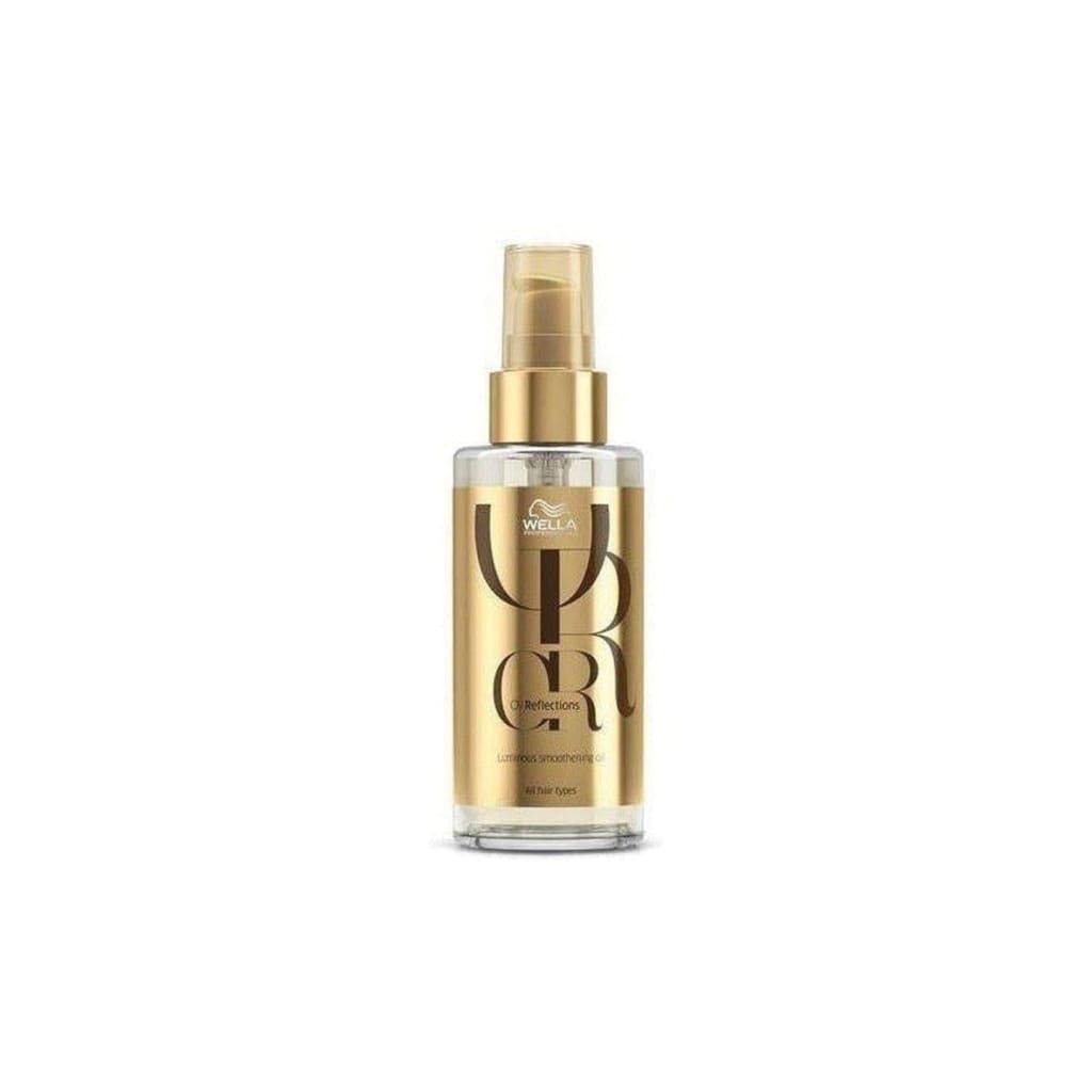 Gold-colored Wella Oil Reflections Luminous Smoothing Oil bottle with spray nozzle - partnershairdesign